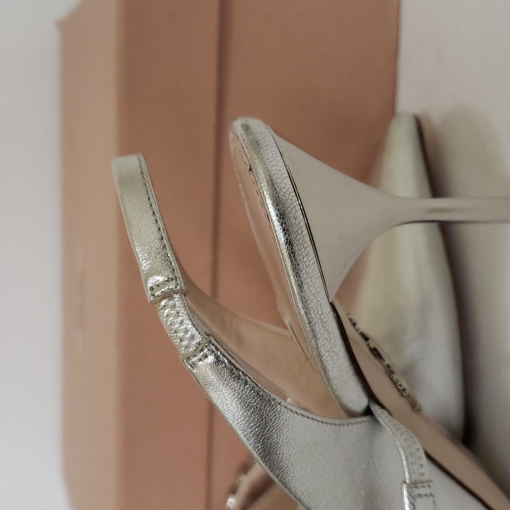 Brand New Silver Miu Miu Camoscio Sling Back Pumps SZ 37 - Picture 14 of 15